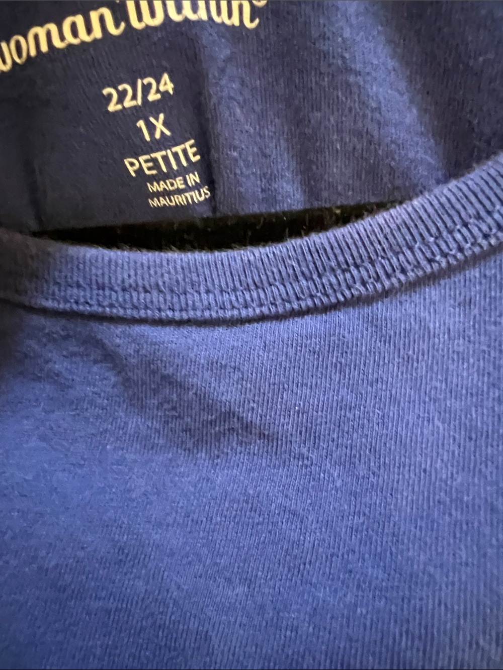 Woman Within Blue Crewneck Cotton Tee - 1X Petite - Picture 2 of 4